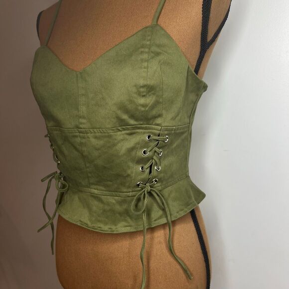 REVOLVE x Superdown Emma Lace Up Front Top, Olive Green, Women’s Medium - Picture 8 of 10